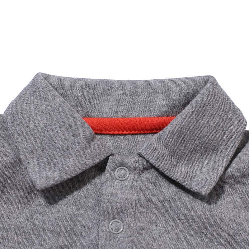 Teach Leanbh Baby Boys Pure Color Cotton Short Long Sleeve Polo Bodysuit 3-24 Months (Grey, 9 Months) - Image 2
